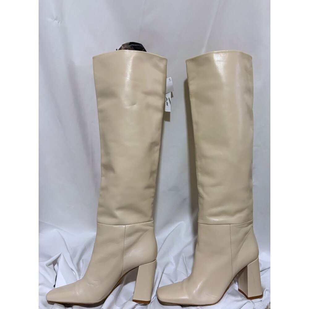 Zara Knee High Leather Boots US 6.5 EU 37 Capsule Go Go Cream Blogger Fave - Picture 5 of 12